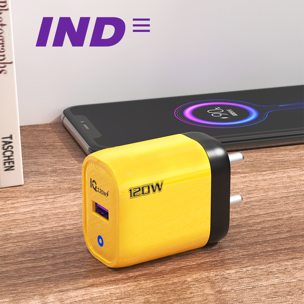 Cargador de protocolo completo USB único para teléfono móvil de 120W, cabezal de carga rápida estándar europeo y americano, puerto USB-A, adaptador para electrodomésticos pequeños