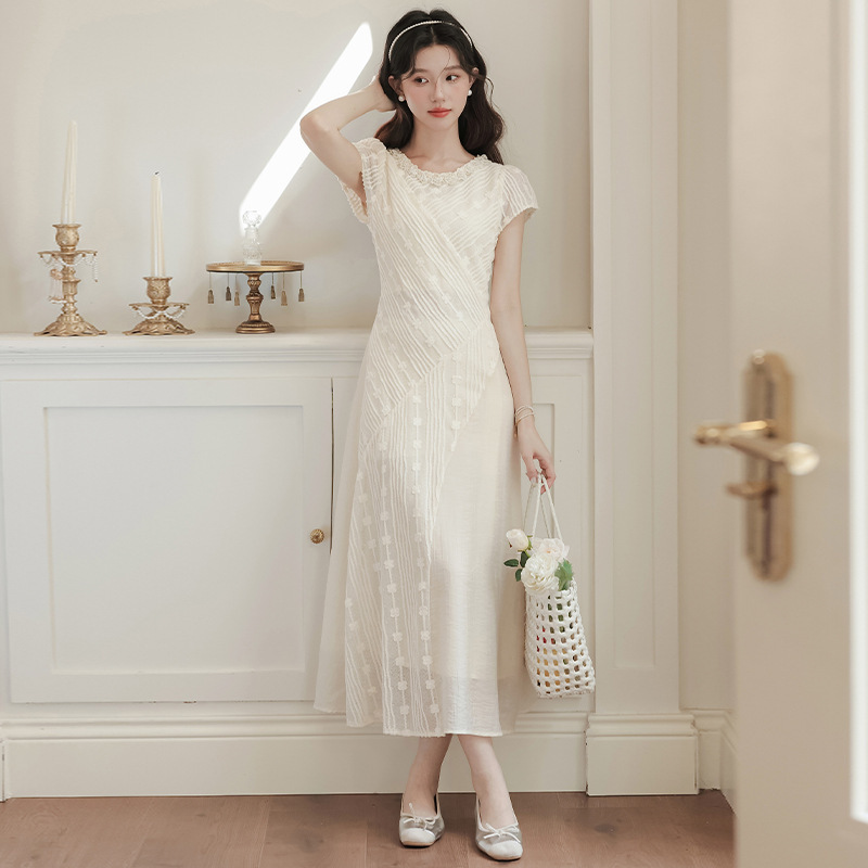 2026 Summer New Style French Elegant and Beautiful New Chinese-Style Improved Cheongsam Sheer Short-Sleeve Embroidered Dress for Women