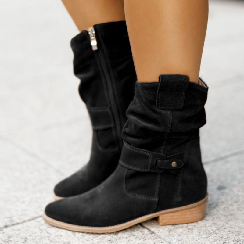 现货亚马逊秋冬季新品wish外贸款低跟40-43低跟绒面低筒女靴boots|undefined