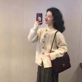 麻花开衫毛衣外套女装秋冬新款大码胖mm设计感宽松针织衫软糯上衣