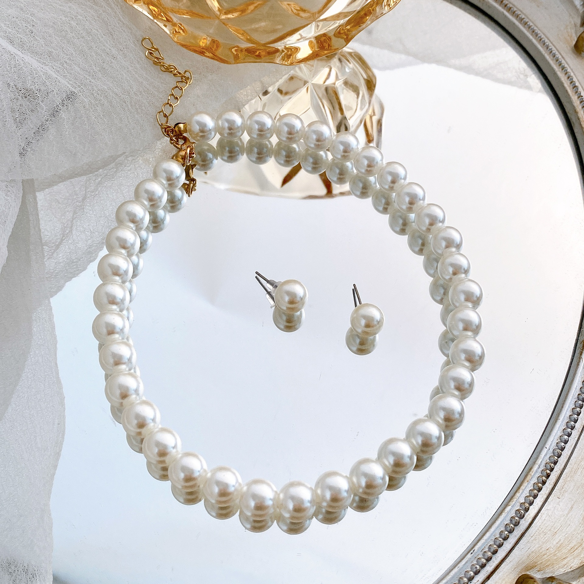 Imitation Pearl, Alloy Material Women's Fashion Geometric Imitation Pearl Alloy Earrings Necklace No Inlaid Jewelry Sets