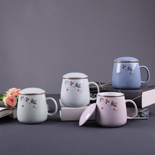 创意陶瓷水杯礼品马克杯陶瓷办公杯青瓷茶杯带盖茶水分离过滤杯子