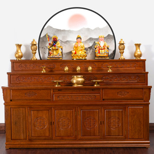 Custom American-Style Home Xizang-Style Altar Table, Three-Tier Altar Cabinet, Solid Wood Buddha Cabinet, Guan Gong Buddha Altar, Incense Table, New Cross-Border