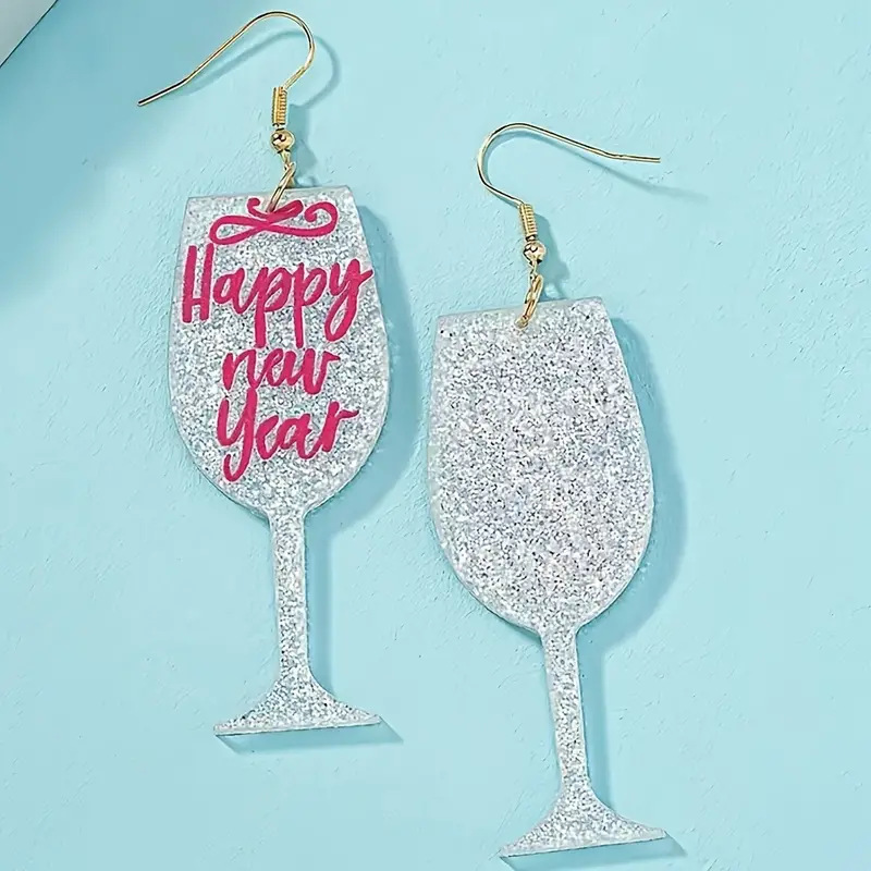 Acrylic Material 1 Pair Cute Letter Wine Glass Printing Oval Arylic Drop Earrings