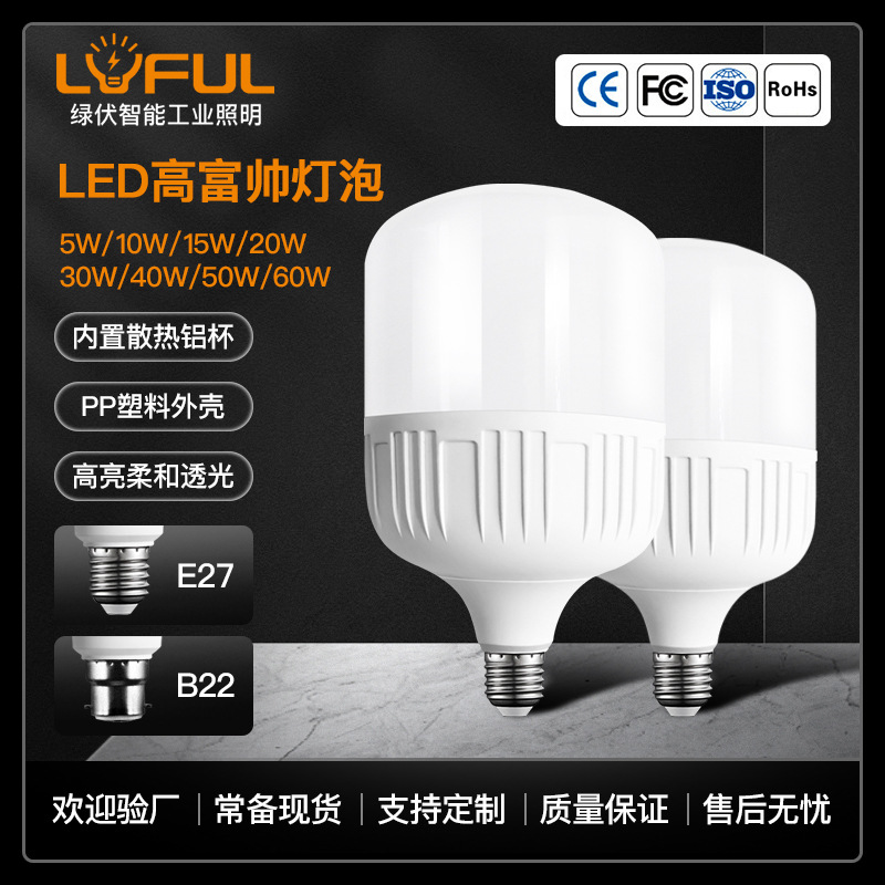 LED全塑高富帅白富美灯泡 40W50W60W E27螺口B22卡口高亮LED灯泡