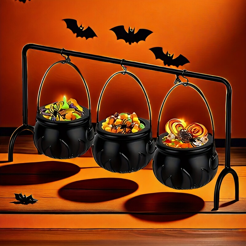 Cross-Border Halloween Party Atmosphere Decoration 3-Piece Witch Pot and Bowl Black Candy Bucket Set Set Ornaments Cross-Border Halloween Party Atmosphere Decoration 3-Piece Witch Pot and Bowl Black Candy Bucket Set Set Ornaments