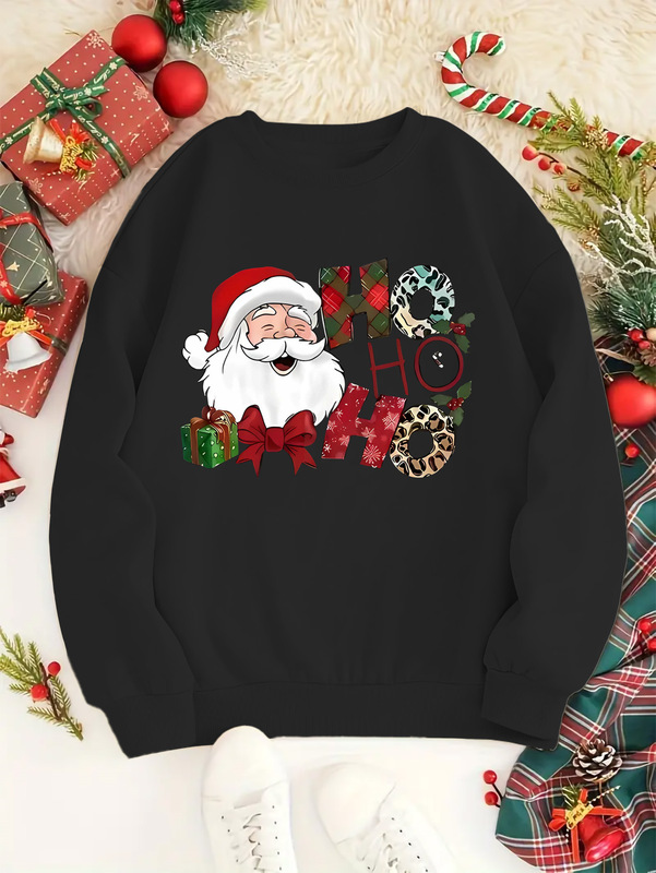 レディース クリスマス クルーネック スウェットシャツ フェスティバル グラフィック プリント ポリエステル ニット生地 カジュアル 4|undefined