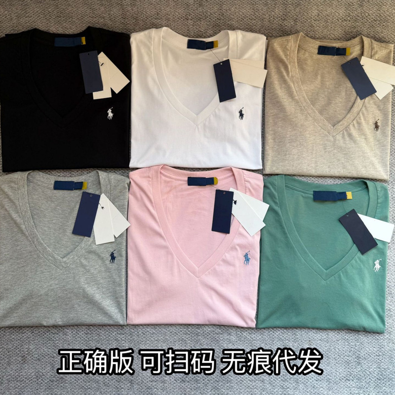 In-Stock Pl Ralph Lauren V-Neck Short-Sleeve T-Shirt Classic Plain Cotton Versatile T-Shirt for Women Slim Fit Versatile Top In-Stock Pl Ralph Lauren V-Neck Short-Sleeve T-Shirt Classic Plain Cotton Versatile T-Shirt for Women Slim Fit Versatile Top