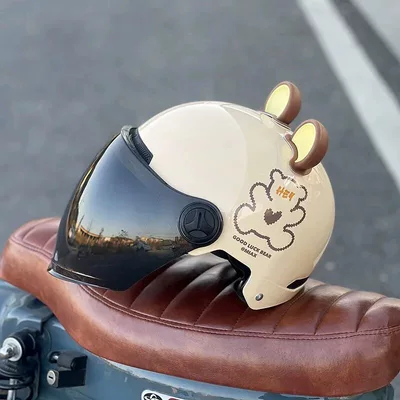 and women, new model for all | Motosiklet kaskı (dəbilqə) - brown-bear-off-white-brown-sunscreen-long-lens-ears-3c-certified-rainproof-one-size-fits-all-unisex-head-circumference-53-60cm