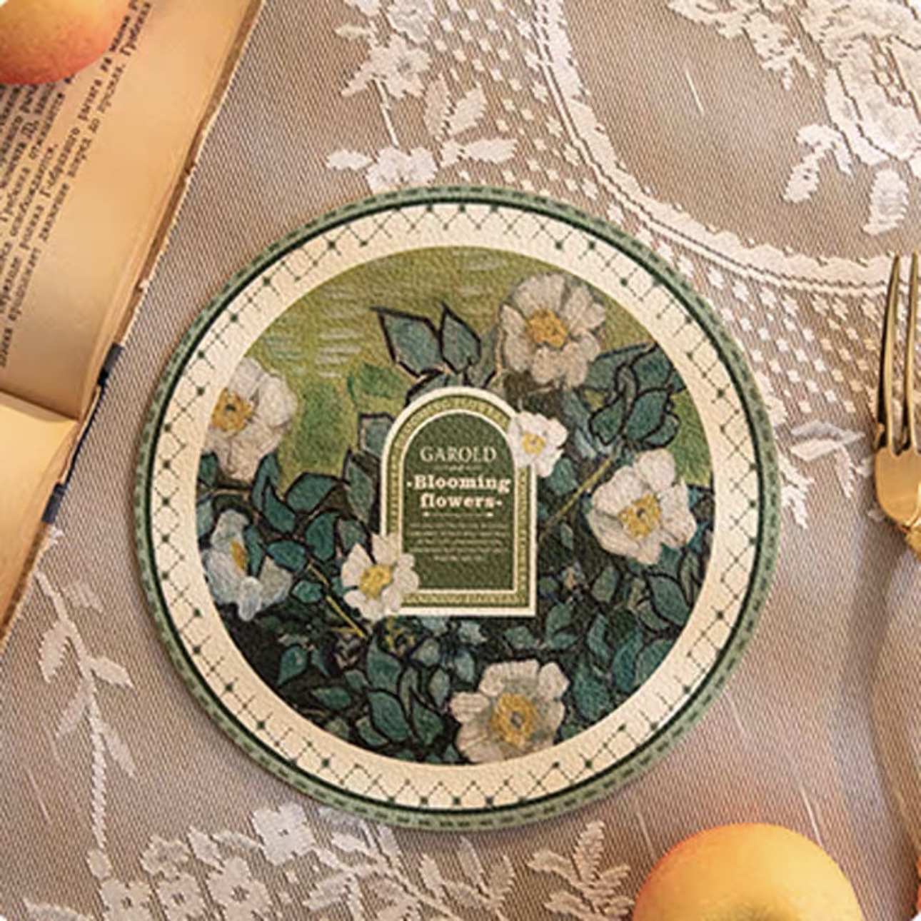 레트로 아메리칸 식탁 단열 냄비 매트 유화 둥근 작은 식탁 매트 세척 불가 방수 및 내유성 그릇 매트 접시 매트 워터 컵