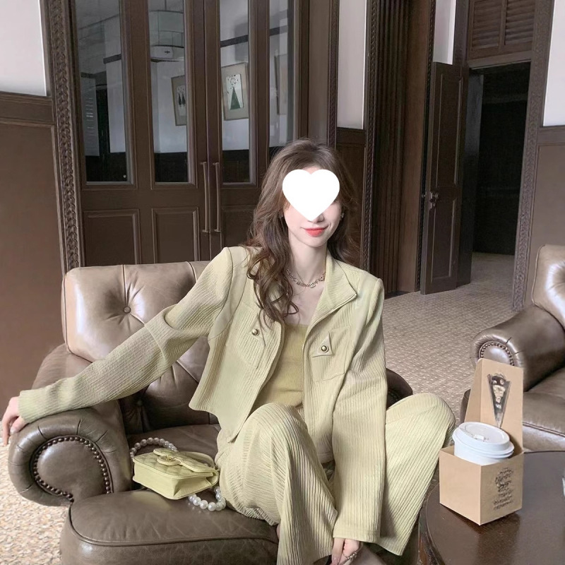 小香风时尚休闲运动套装女春秋季新款短款外套垂感阔腿裤两件套潮|undefined