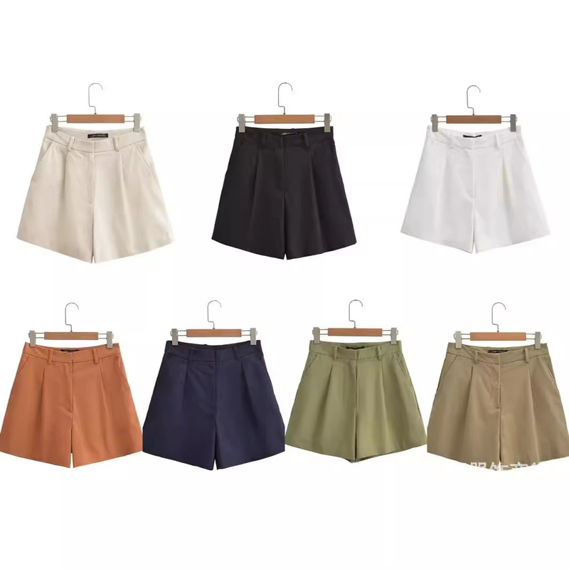 UC & ZA Cross-border Amazon European and American Summer Women's New High Waist Slimming Casual Joker Linen Suit Shorts