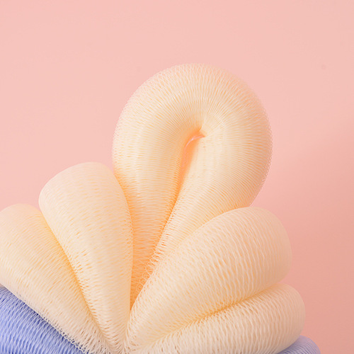 Bath Flower Wholesale Pastel Color New Model Hangable PE Cute Non-Dispersing Foaming Ball Scrub Bath Ball Multi-Foam Bath Towel