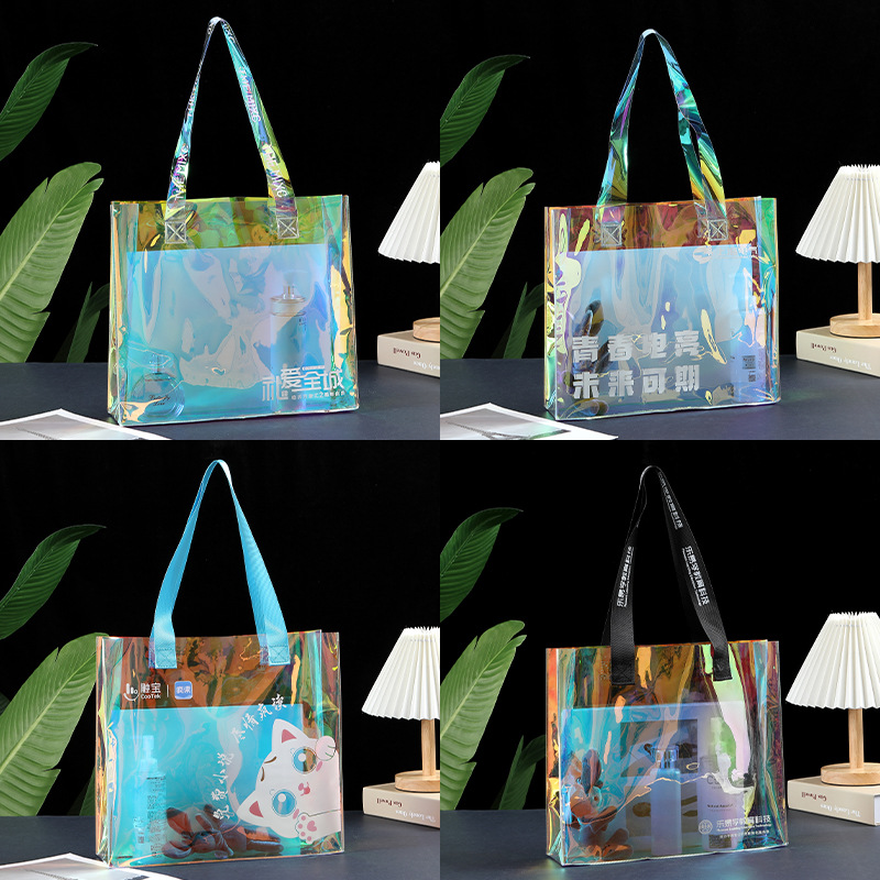 Suministro directo de fabricantes de bolsas láser de PVC brillantes Red Red de plástico transparente Jelly Pack bolsas de TPU pueden imprimir logotipo