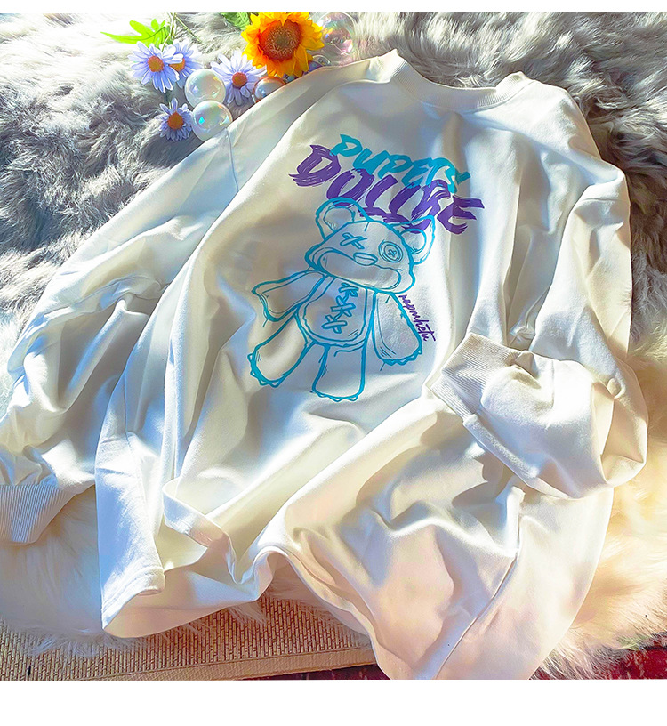 T-shirt casual allentata da donna di tendenza hip-hop di marca bf. Top autunnale per coppia_voghion.com