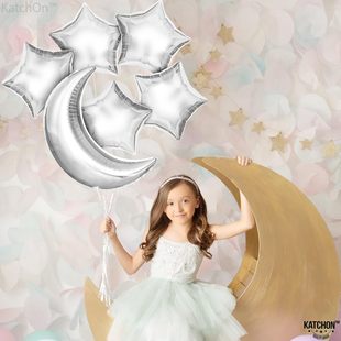 Cross-border Hot Sale silver Moon Balloon Package and Star Balloon-Space Decorative Space Balloon, silver Star