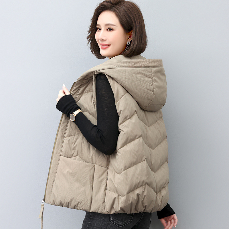 Down Vest Women's Short Hooded Outer Wearing Vest Winter Large Size Loose Thickened Warm Waistcoat White Duck Down Vest