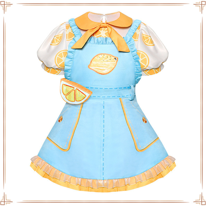 여름과 가을 작은 레몬 셔츠 서스펜더 스커트 공주 원피스 어린이 의류 새로운 외국 스타일의 긴 소매 세트 가을과 겨울 인테리어 벨
