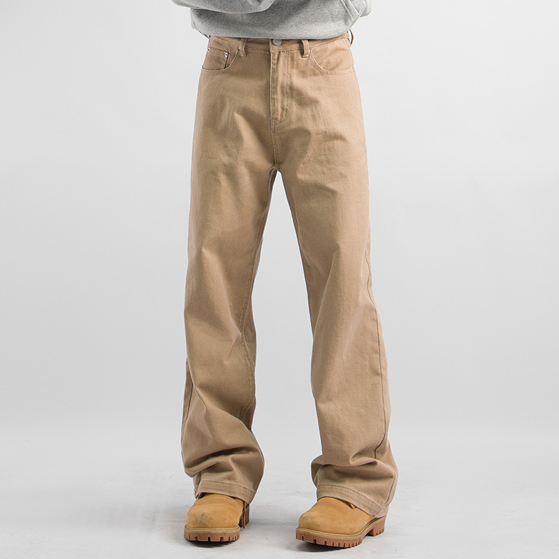 American-Style Autumn and Winter Khaki Washed Casual Pants for Men, Japanese-Style Loose Straight-Leg Cargo Pants, Lumberjack Pants