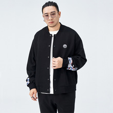 特大码胖子潮流中国风刺绣棒球服男秋冬潮牌休闲宽松帅气夹克外套