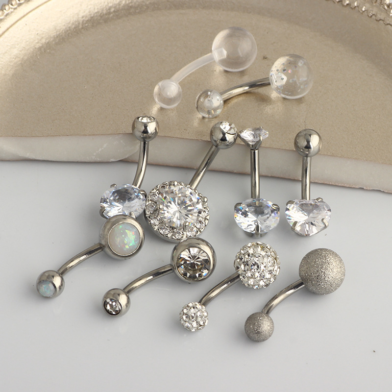10-Piece Short CZ Navel Ring Set - Belly Button Rings Rose Gold with Zircon, Stainless Steel Body Piercing Jewelry for Women detail image 9