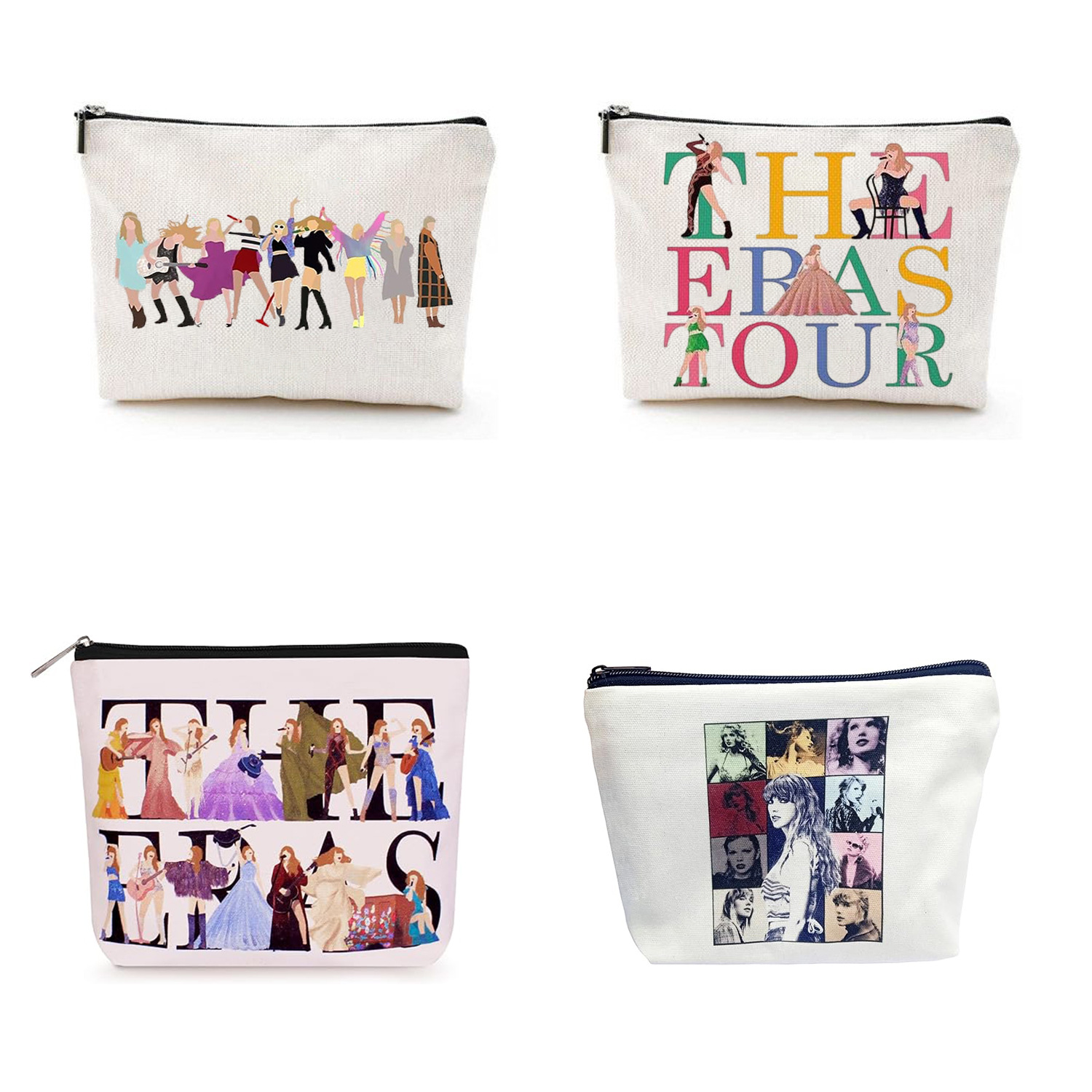 Bolsa de cosméticos Taylor de Amazon transfronteriza con estampado de letras, bolsa con cremallera impresa de doble cara de lino, almacenamiento impermeable para mujer