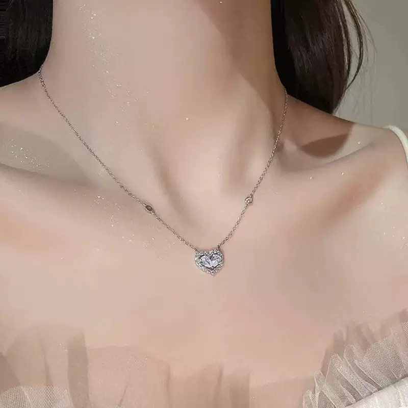 小众设计爱心项链女S925纯银轻奢锁骨链直百搭心形吊坠气质七夕节