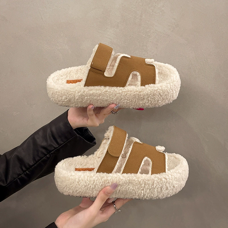 Толстая шерстяная обувь женский 2024 новый мех один цвет