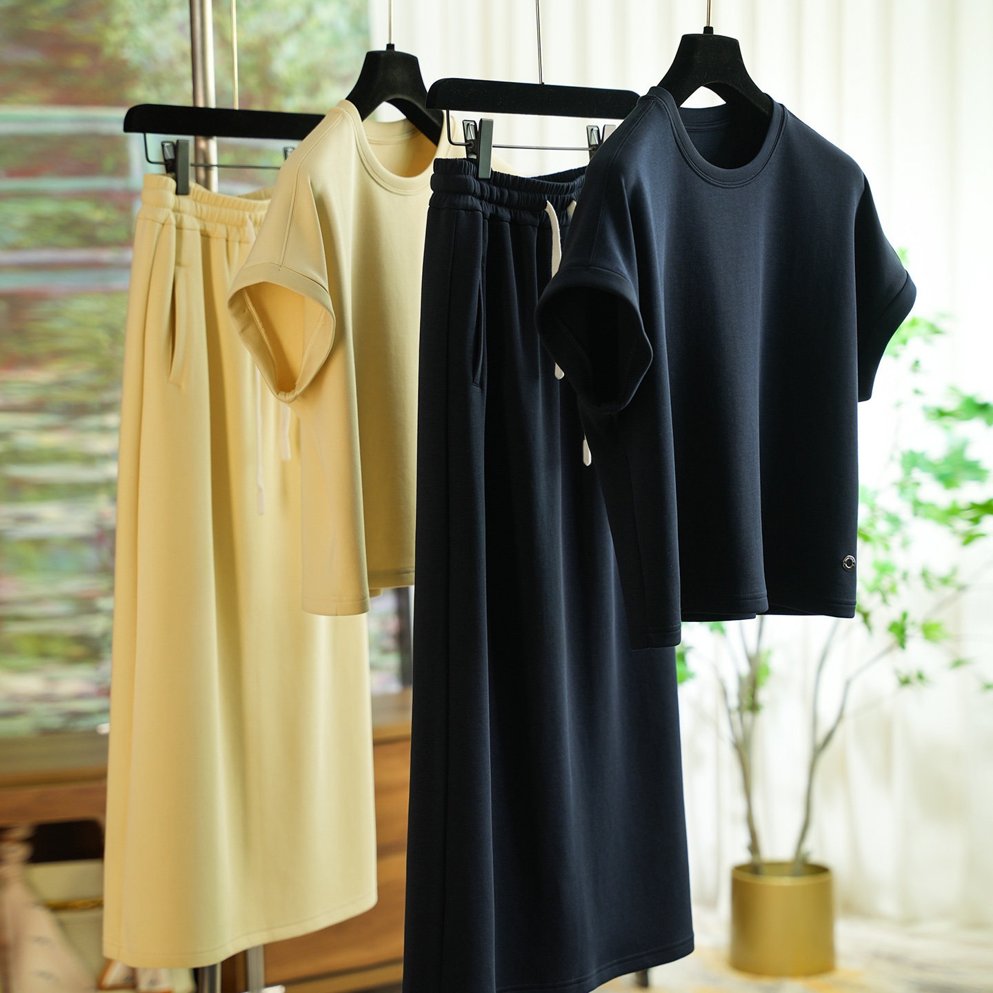 Raglan Sleeve T-Shirt Mid-Length Skirt Fashion Set for Women Summer 0424