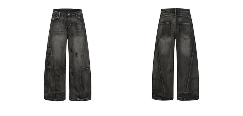 Men's Distressed Washed Denim Jeans Straight Leg High Street Vintage Style with Ripped Details_mkmklike.com