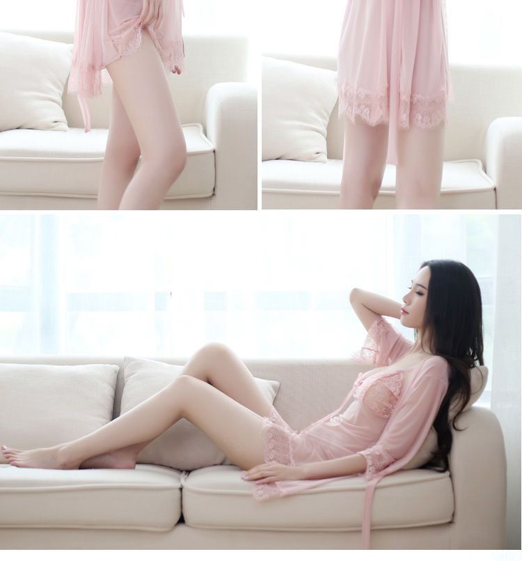 Xiu Cai Sha Three-Piece Mesh Babydoll Set with Suspenders and Thong, Dusty Rose — detail image 10