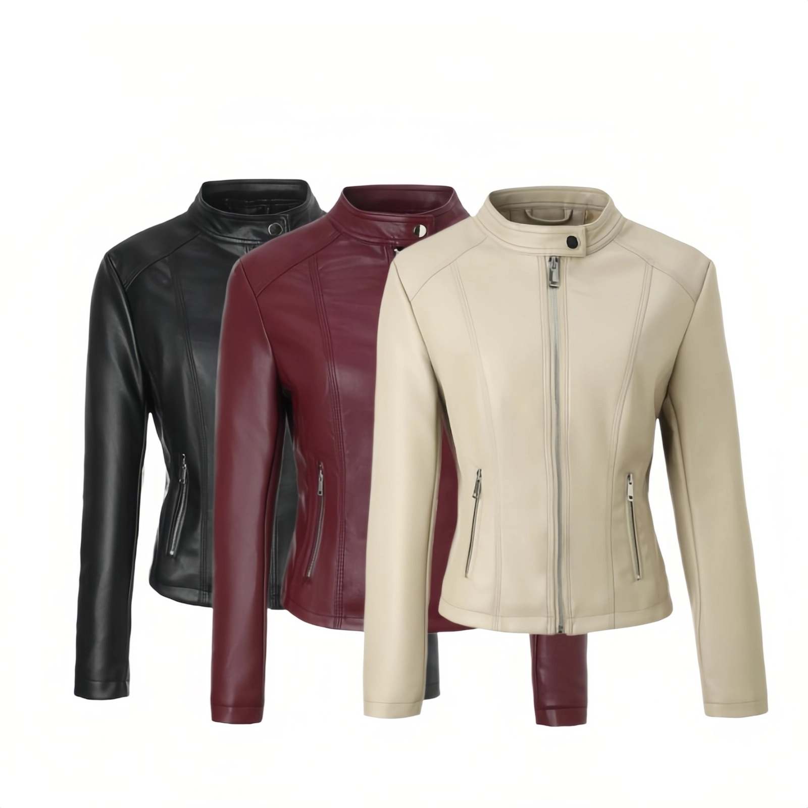 Spring and Autumn Thin Pu Leather Jacket for Women, Cross-Border Dropshipping, Stand Collar, Zipper Style, Biker Style, Y2K Spicy Girl Style Jacket