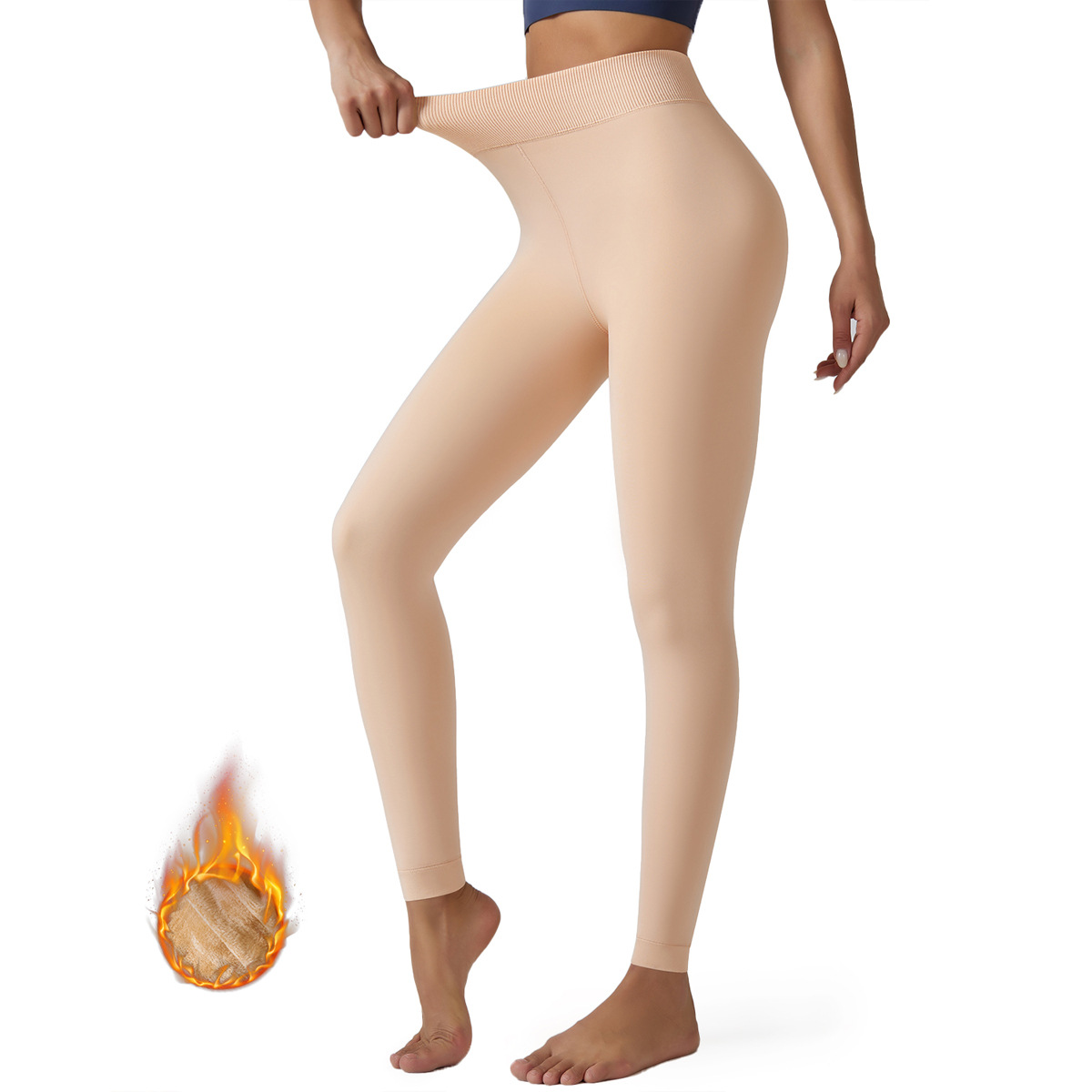 Transfronterizo extra tamaño de terciopelo y leggings de terciopelo de perlas gruesas 300g de otoño y invierno, pantalones de alta elasticidad y calor