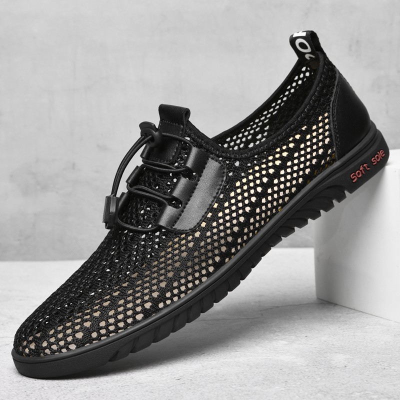 Summer Youth Round Toe Men's Casual Sports Shoes Mesh Flying Mesh Shoes Comfortable Mesh Shoes Soft Bottom Hollow Men's Shoes