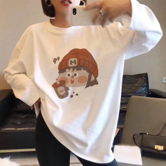 重いポンドの純綿の長袖のtシャツの女性の春秋のゆったりしている潮のinsの原宿のbfの丸首の韓国版のファッションの風の上の服装