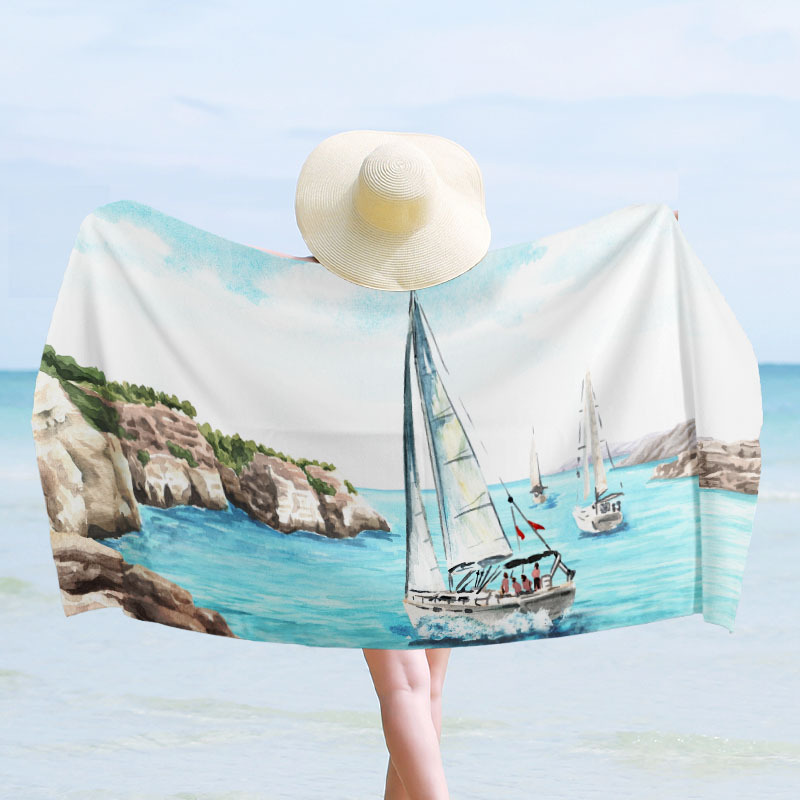 Nueva toalla de playa de microfibra de secado rápido de impresión digital, chal de protección solar de verano, toalla de baño de playa de terciopelo de doble cara