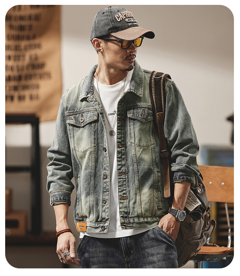 Giacca di jeans uomo american retro lavaggio vintage oversize_voghion.com