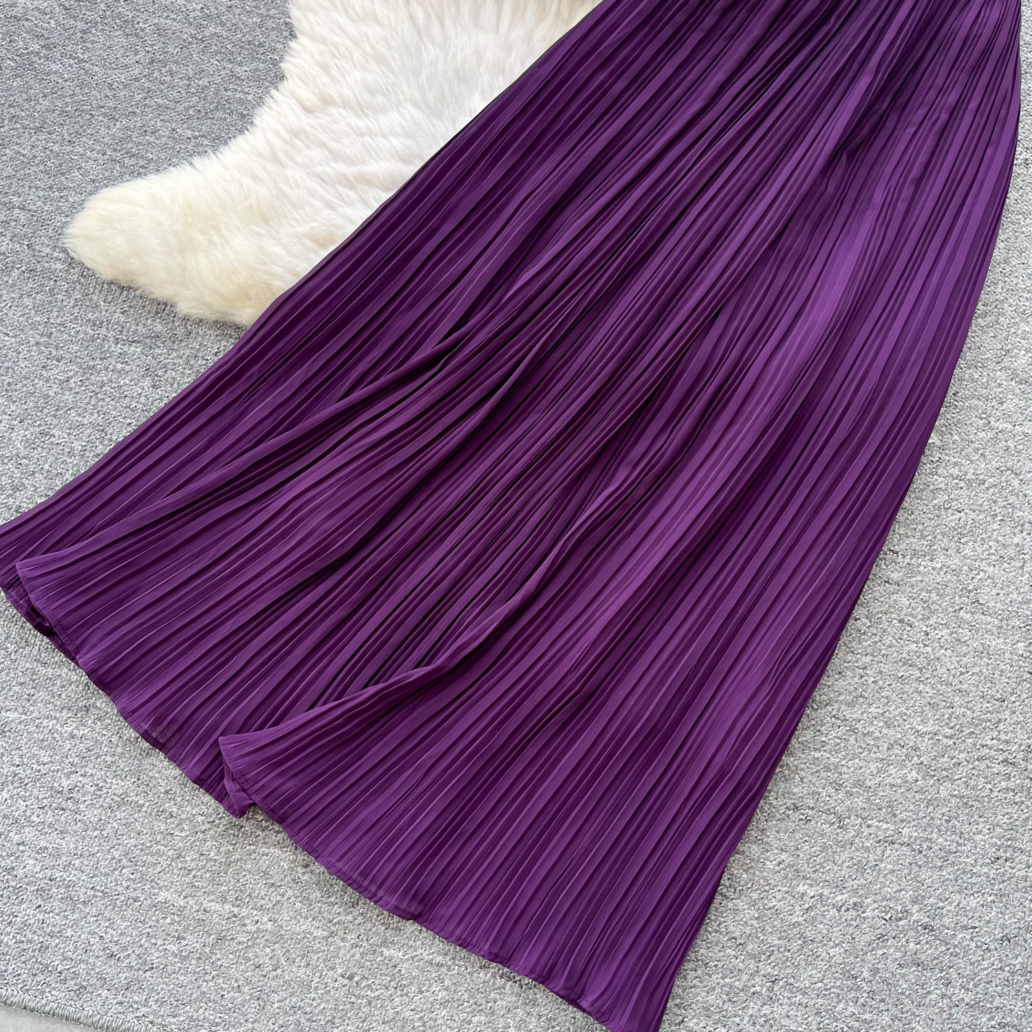French Office Style Purple Lantern Sleeve Belted Ruffle Midi Dress For Women | Autumn Elegant Two-Piece Set_ecoleips.com