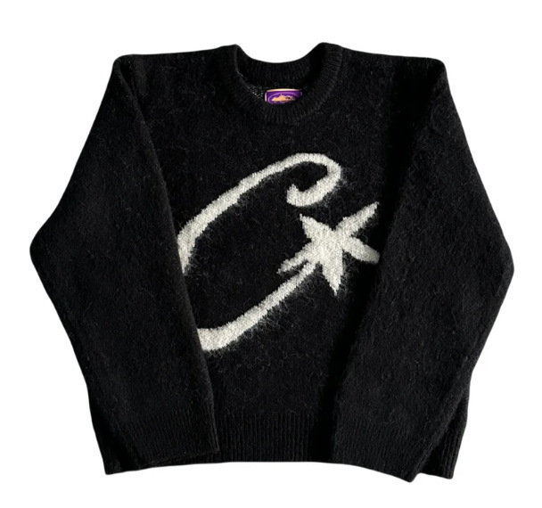 Corteiz C Star Crewneck Sweater Mohair Knit Black