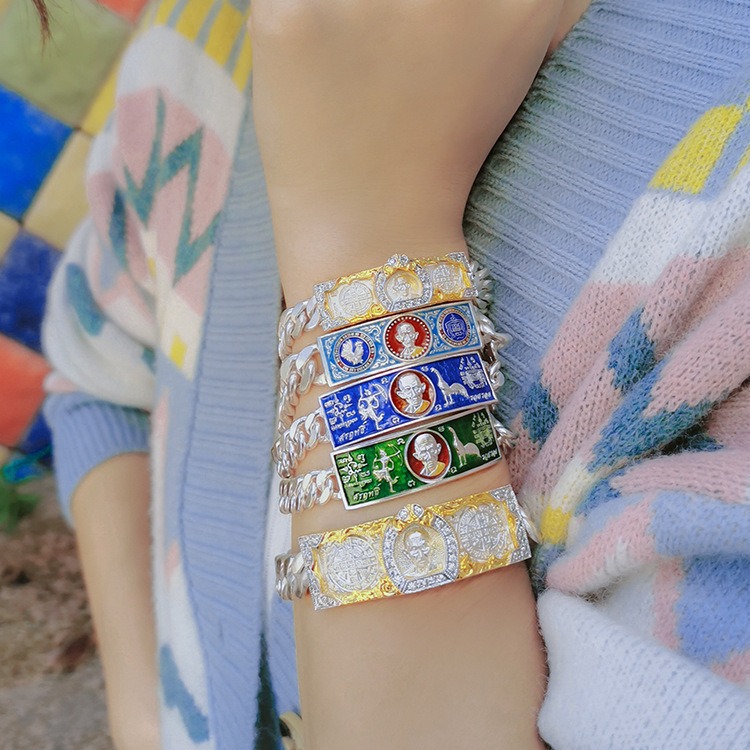 s925純銀泰國龍婆瑞佛系牌特色紀念品自身像手鍊小眾飾品