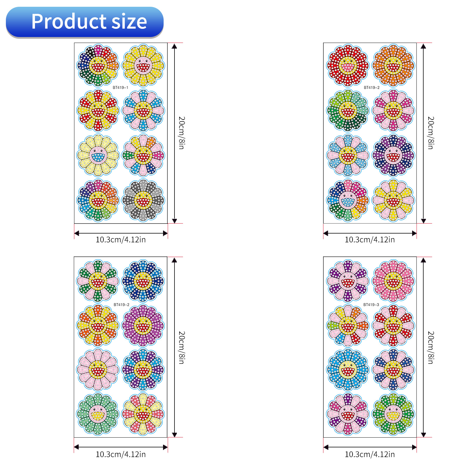 Ventas calientes de dibujos animados pegatinas de flores de diamantes dibujos hechos a mano diy aleatorios pegatinas de ladrillo pintura de piedra pegatinas de pared cristal brillante pegatinas de diamante