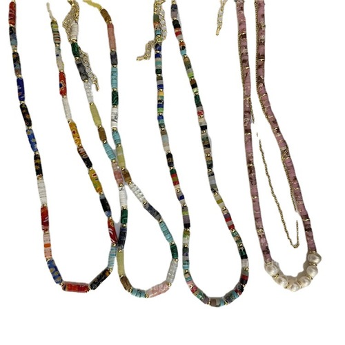 Colorful natural stone gold beads hand-beaded necklace national trend stacked clavicle chain high-end forest neck chain Europe and America