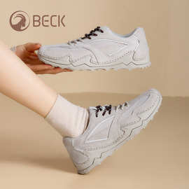 公羊女鞋2026秋季新款真皮百搭时尚休闲鞋女不累脚运动系带单鞋女