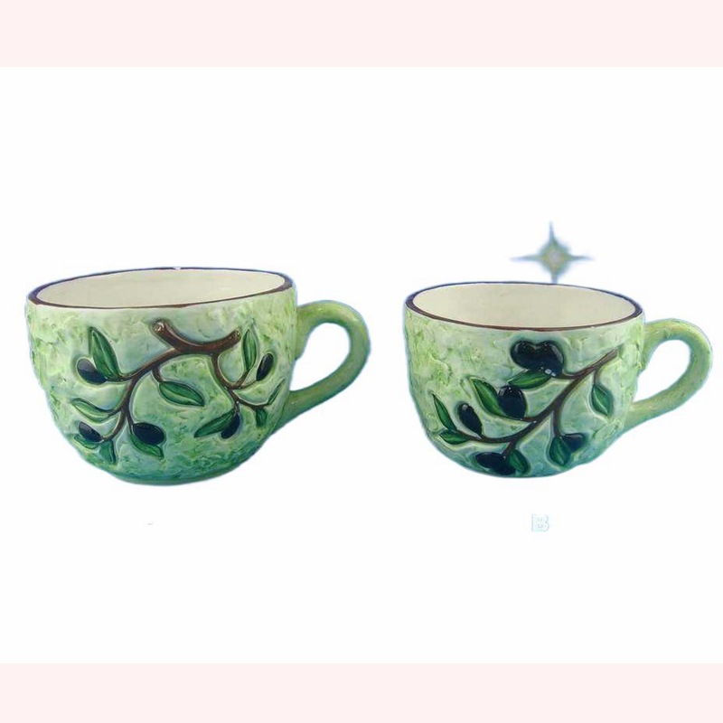 Taza de cerámica en relieve de oliva Taza en forma de fruta fiel pintada a mano 3D Taza de café con patrón de fruta verde Taza de jugo Taza de agua