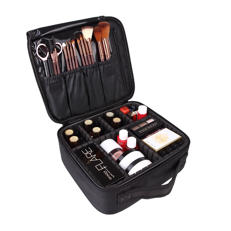 Bolsa de cosméticos conveniente de doble capa de gran capacidad, caja de cosméticos portátil de maquillaje profesional, bolsa de almacenamiento de cosméticos grande simple