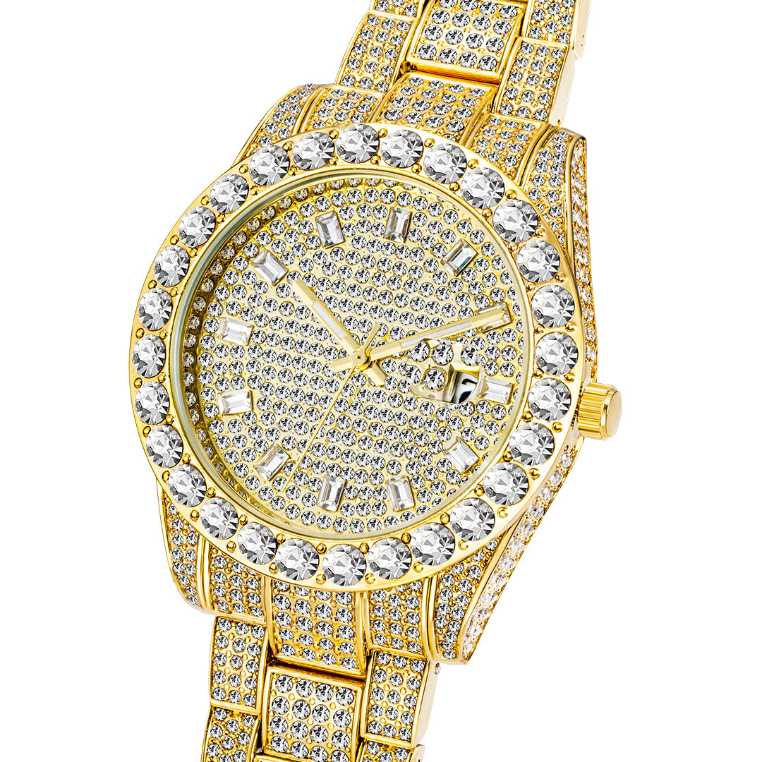 Orologio da uomo al quarzo con quadrante grande oro diamanti_voghion.com