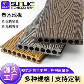 在线压纹塑木地板在线压花木塑圆孔地板立体木纹塑木板自安装