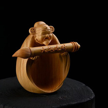 黄杨木雕刻大笔进财摆件工艺品文曲星君妙笔生花之智家居玄工摆设