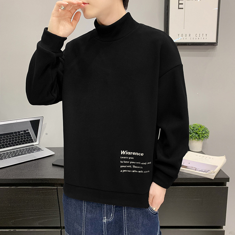 Felpa con cappuccio girocollo da uomo autunno e inverno versione coreana marchio trendy pullover in velluto tedesco con lungo ricamato_voghion.com