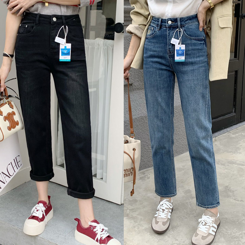 Autumn 2024 High-elastic Smoke Tube Pants All-match Slim-fit Slimming Leg Straight French Stick Women's High Waist Jeans